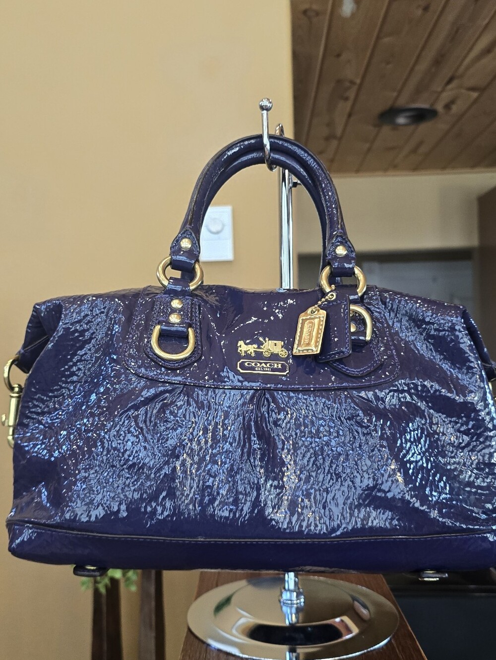 Coach Madison Sabrina Deep Plum Purple Crinkled Patent Leather Satchel - Picture 16 of 16